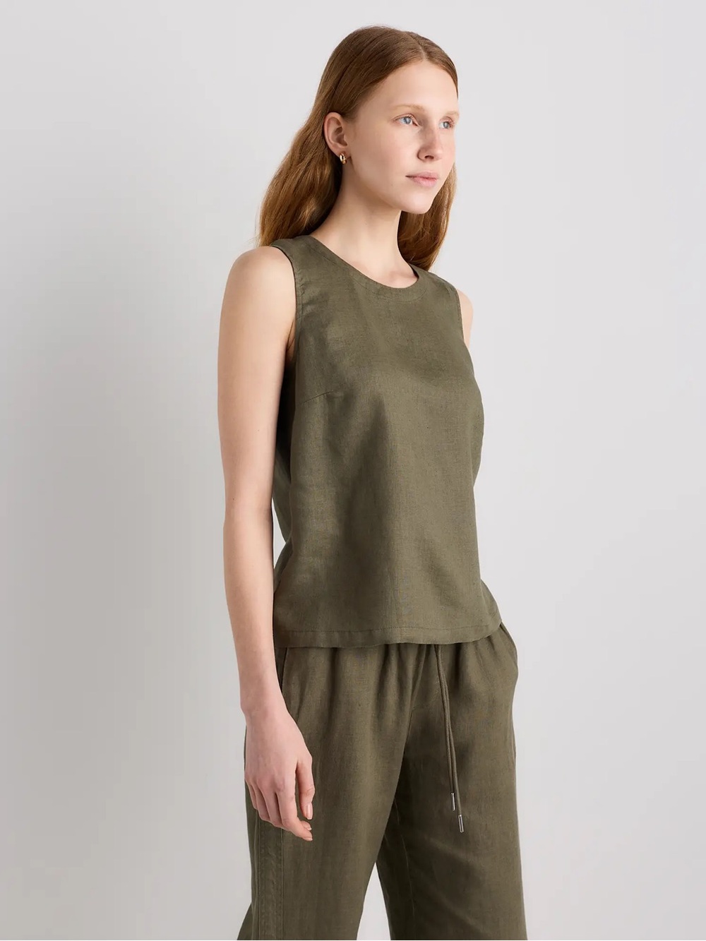 Quince 100% European Flax Linen Sleeveless Tank Top Olive Sage Green Sz. Small - Picture 4 of 9